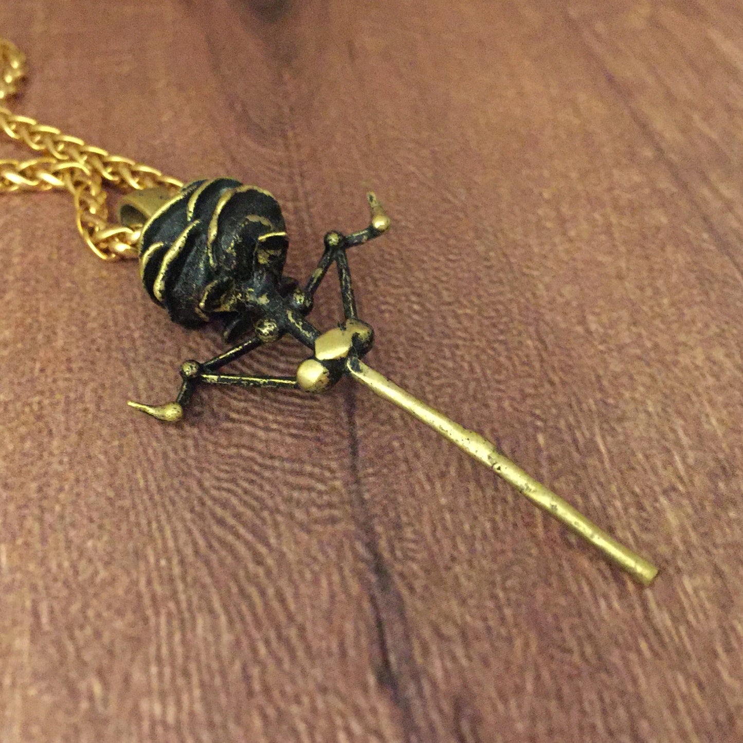 Rose necklace with thorns, in bronze, 24K gold plated, 925 SterlingSilver, copper