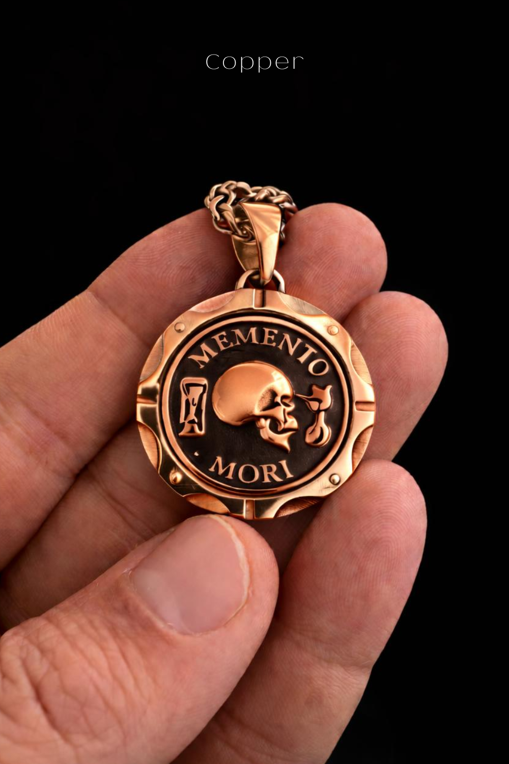 Memento Mori Necklace - Dual Metal Pendant | Symbol of Life, Death & Awareness | Handmade in 925 Sterling Silver & Bronze