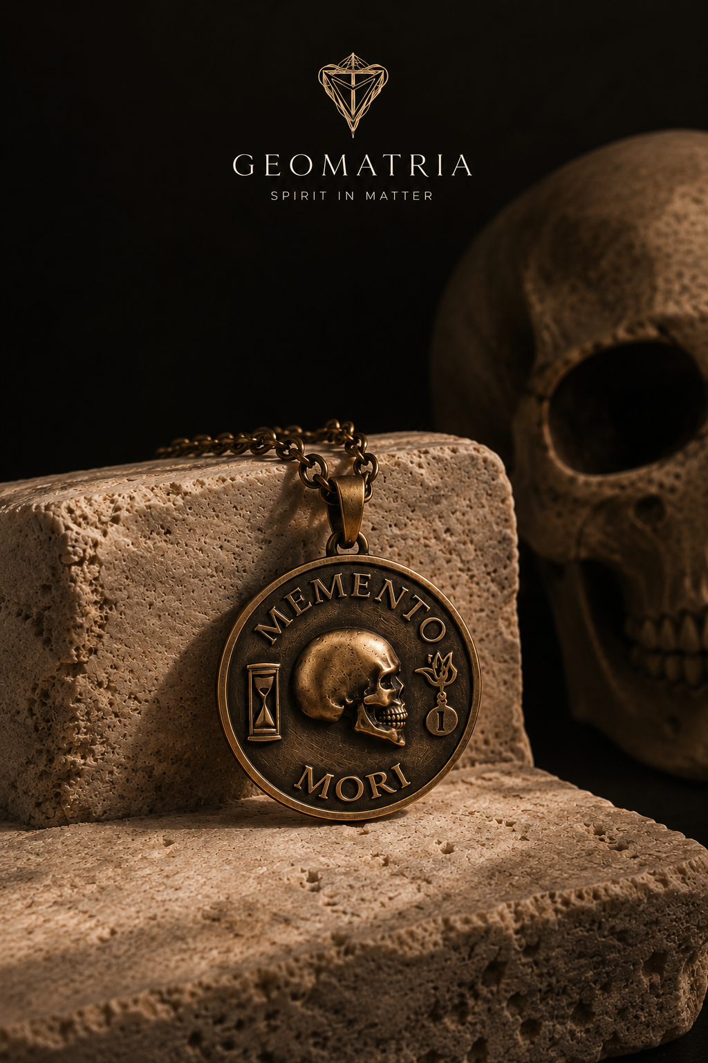 Memento Mori Necklace Medium (3 cm) | Wisdom & Impermanence | Handmade in 925 Sterling Silver, 24K Gold Plated