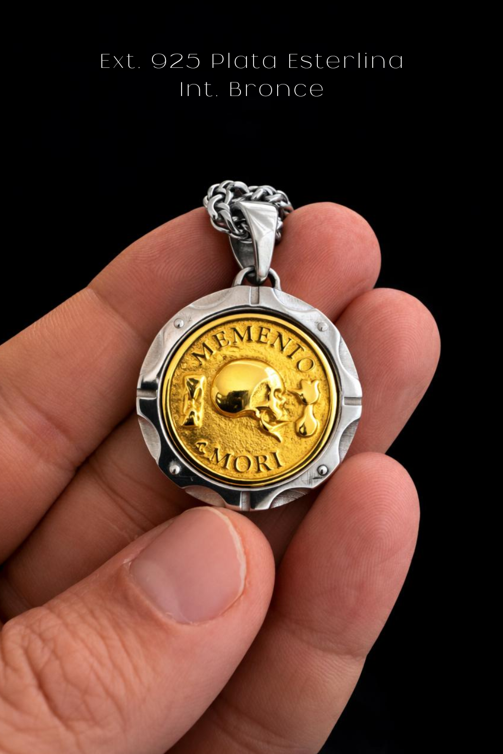 Memento Mori Necklace - Dual Metal Pendant | Symbol of Life, Death & Awareness | Handmade in 925 Sterling Silver & Bronze