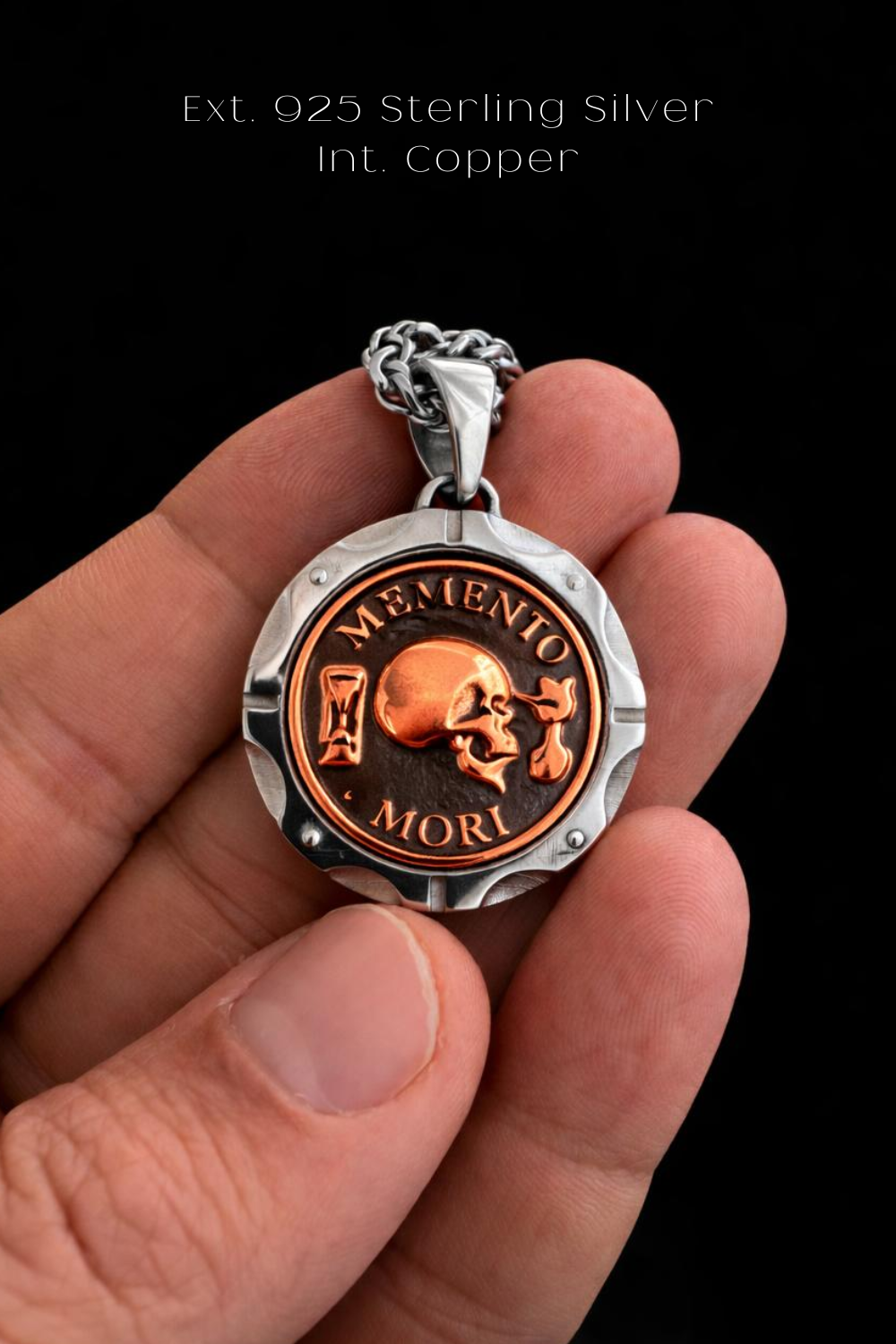 Memento Mori Necklace - Dual Metal Pendant | Symbol of Life, Death & Awareness | Handmade in 925 Sterling Silver & Bronze