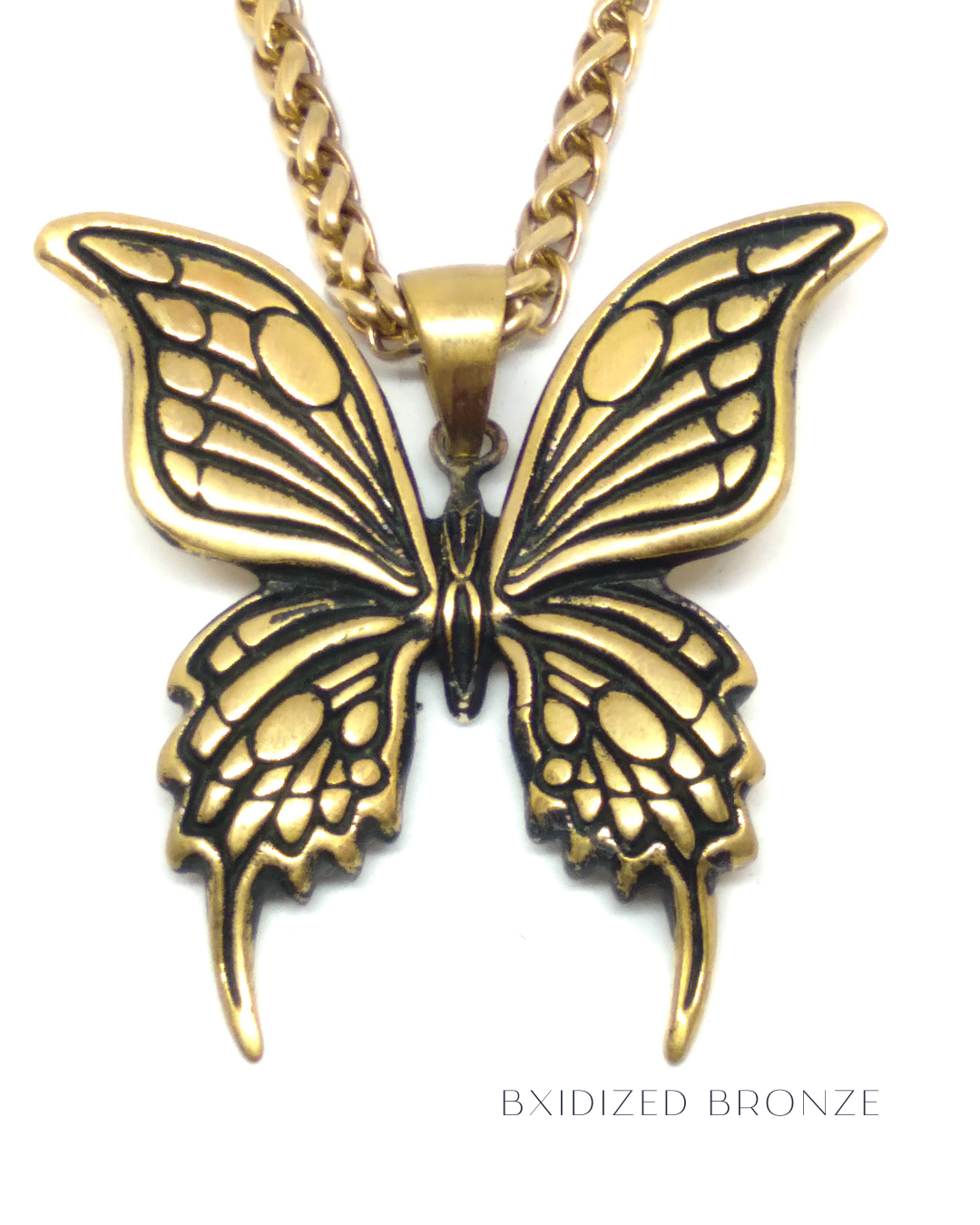 Butterfly necklace in 24k gold plated, bronze, 925 sterling silver, for men and women