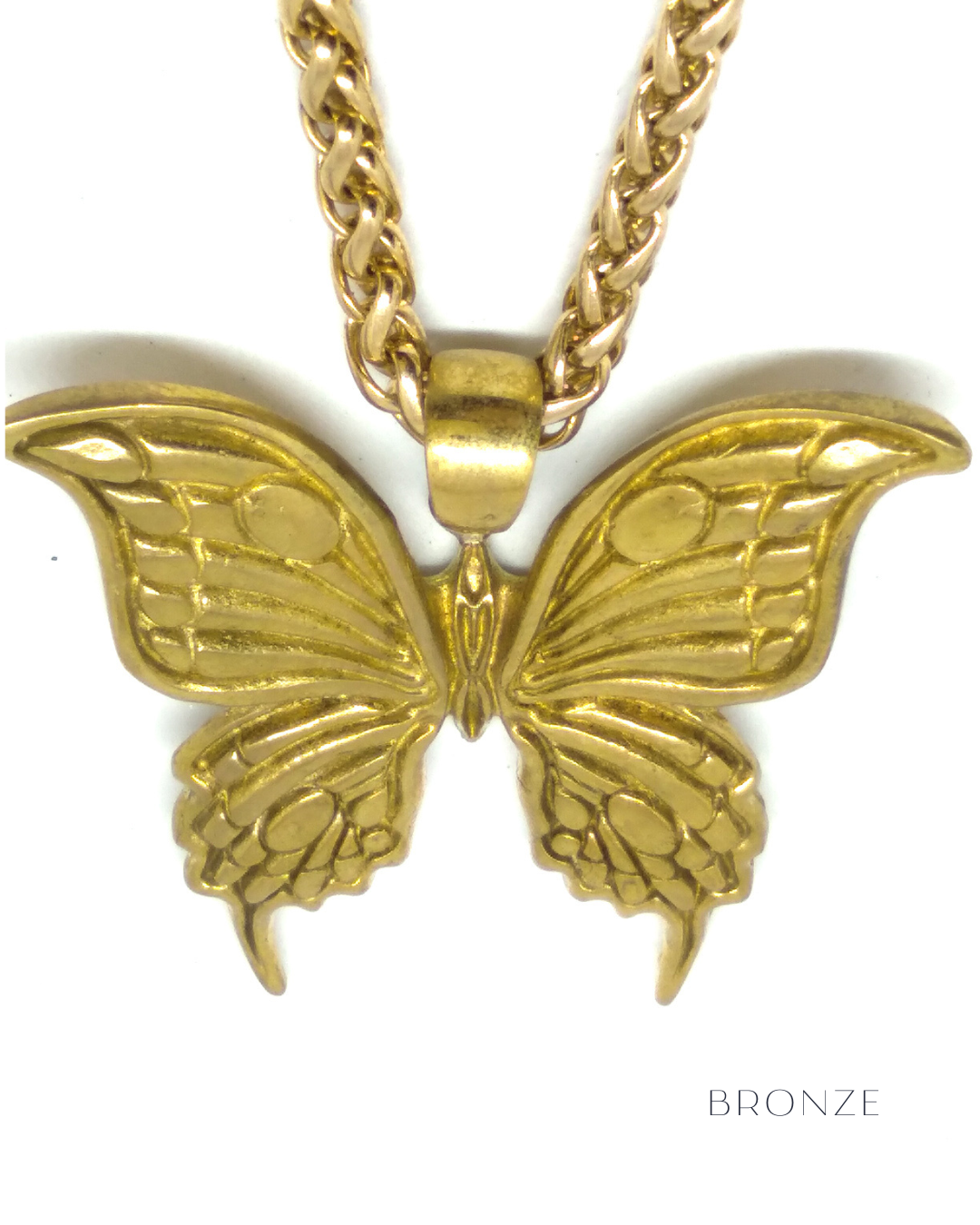 Butterfly necklace in 24k gold plated, bronze, 925 sterling silver, for men and women