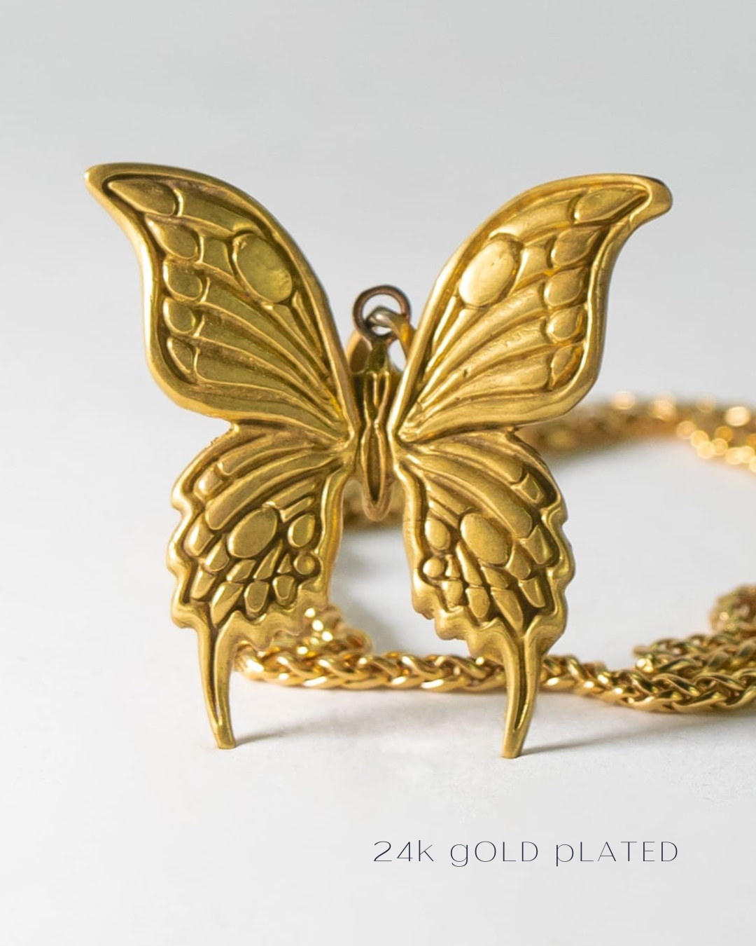 Butterfly necklace in 24k gold plated, bronze, 925 sterling silver, for men and women