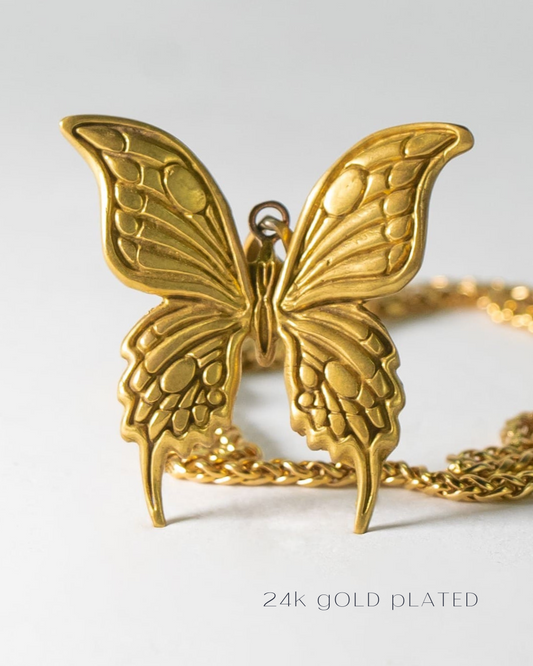 Butterfly necklace in 24k gold plated, bronze, 925 sterling silver, for men and women
