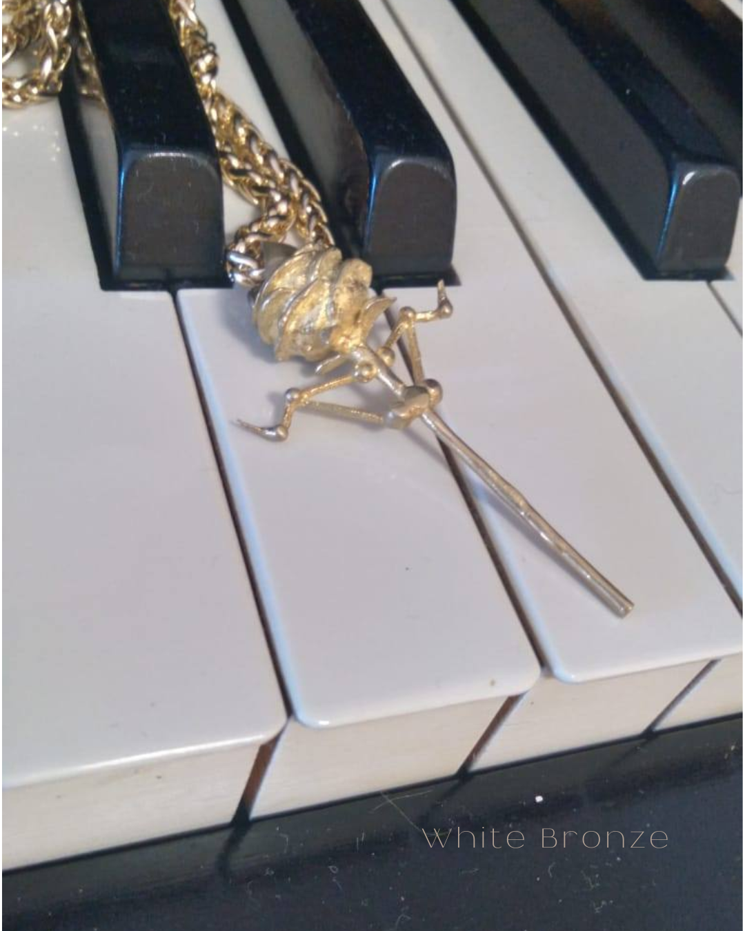 Rose necklace with thorns, in bronze, 24K gold plated, 925 SterlingSilver, copper