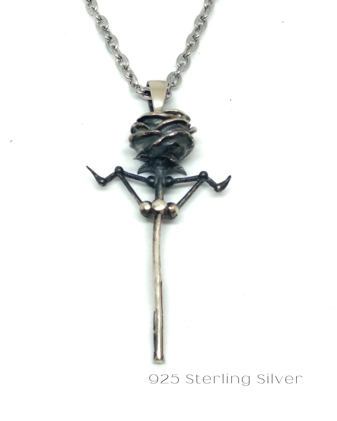 Rose necklace with thorns, in bronze, 24K gold plated, 925 SterlingSilver, copper