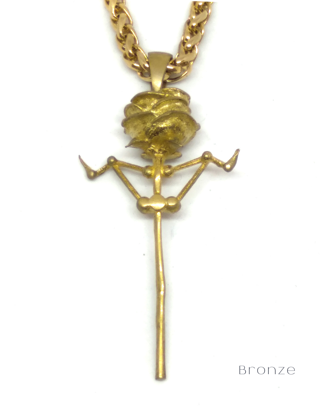 Rose necklace with thorns, in bronze, 24K gold plated, 925 SterlingSilver, copper