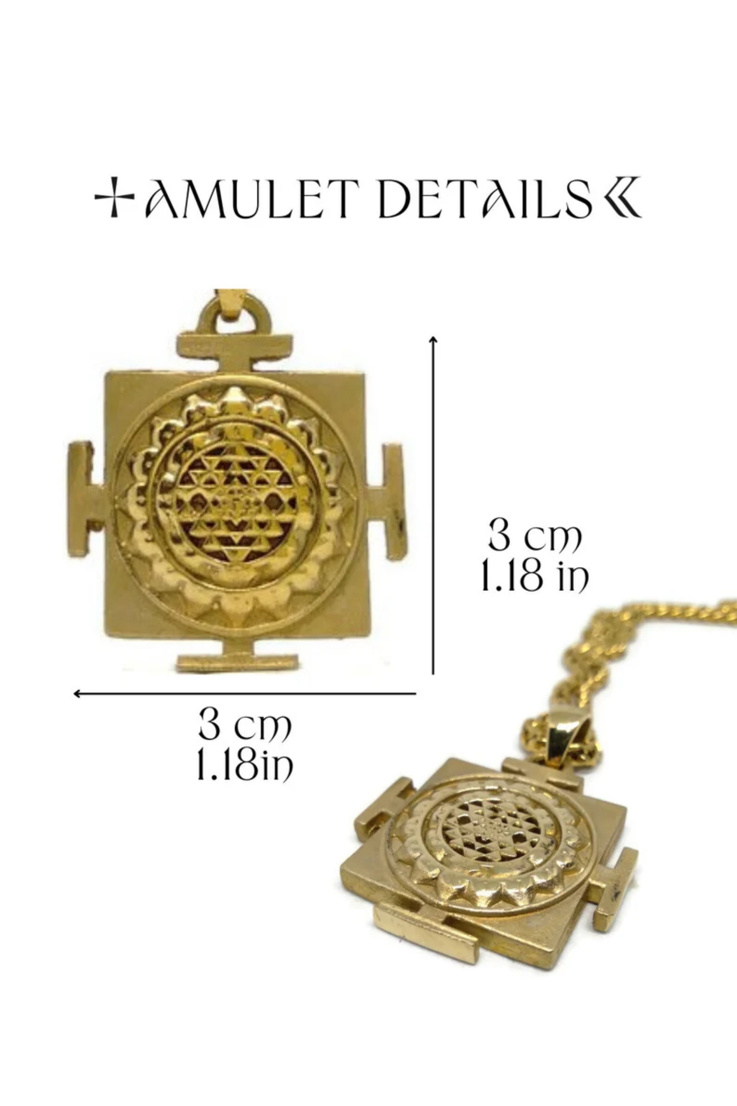 Collar Colgante Sri Yantra Cuadrado – Símbolo Sagrado de Energía en Oro 18K