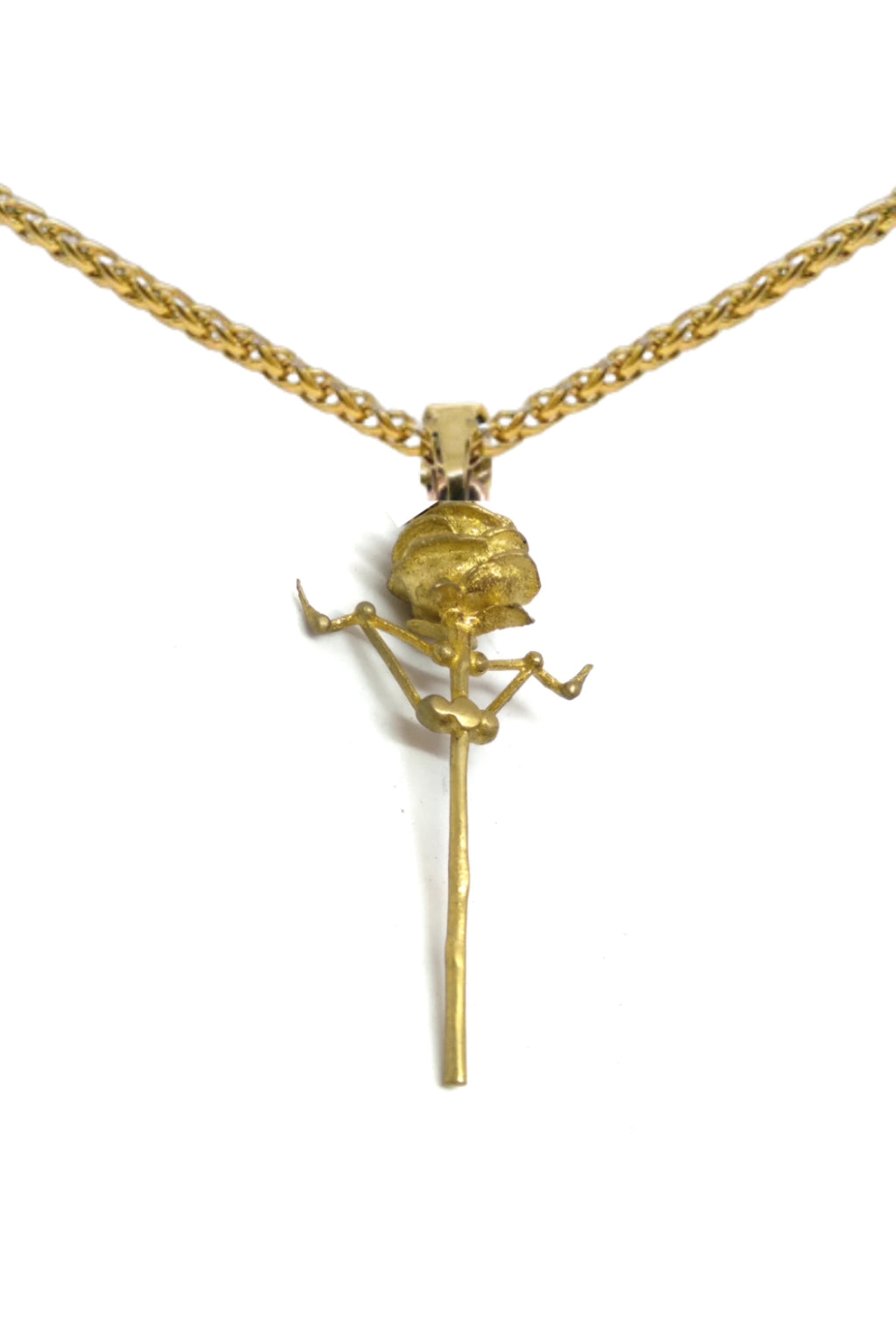 Rose necklace with thorns, in bronze, 24K gold plated, 925 SterlingSilver, copper