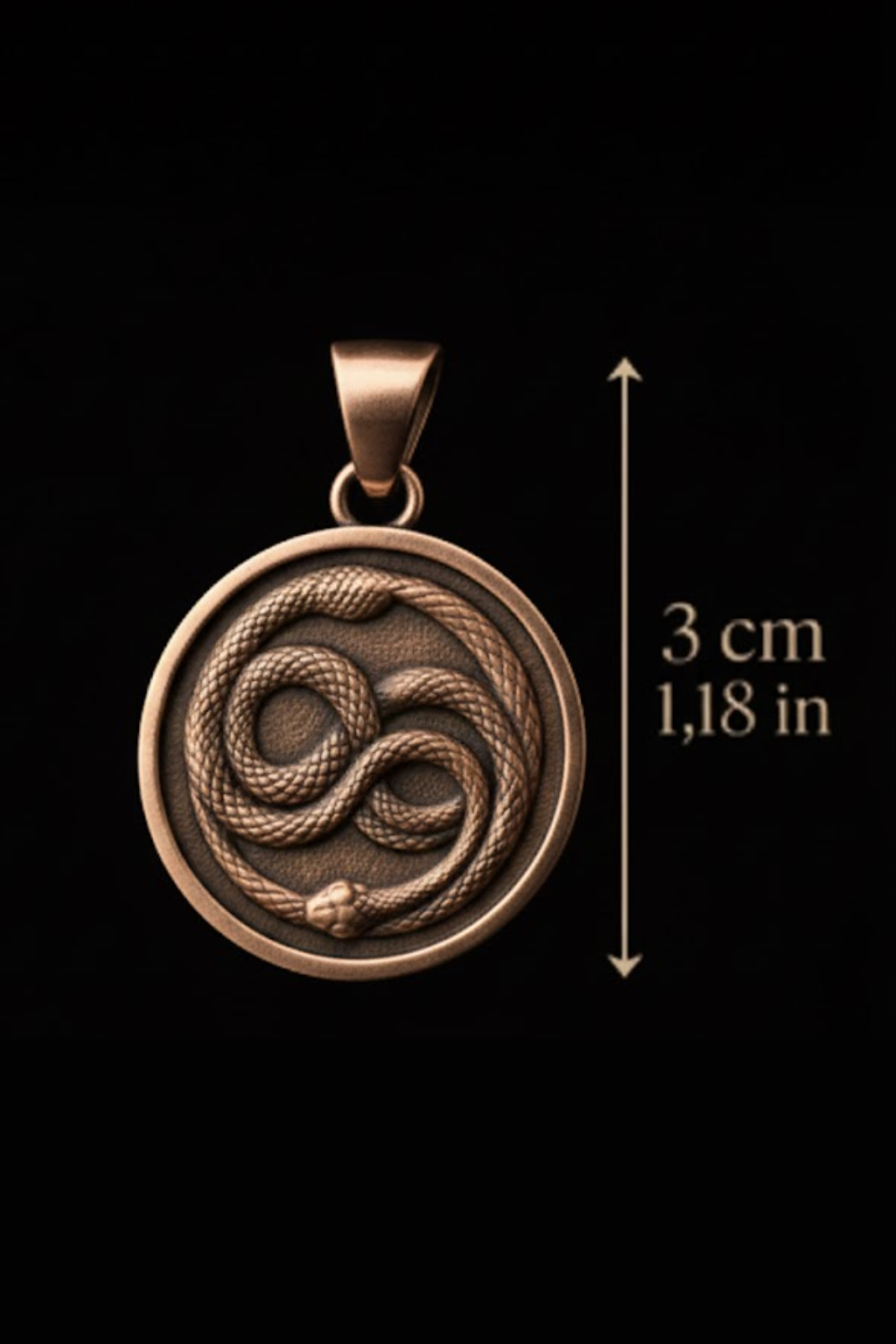 A pendant in the shape of a snake, with a detailed design and a metal frame.