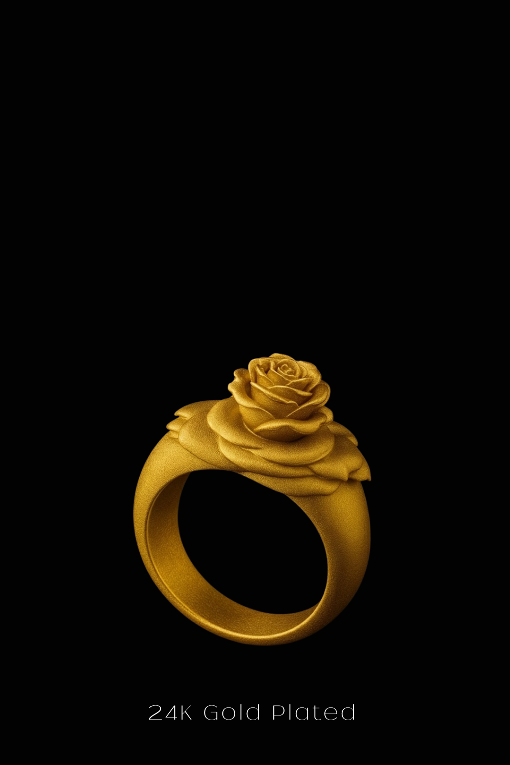 A 24K gold-plated ring with a rose design on a black background.