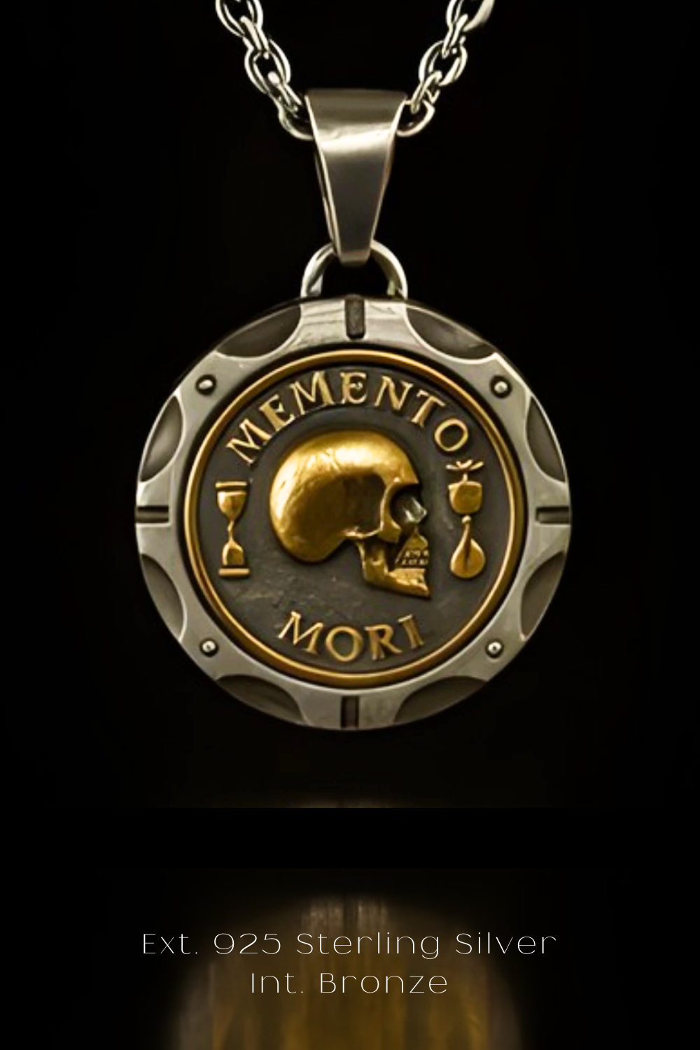 Memento Mori Necklace - Dual Metal Pendant | Symbol of Life, Death & Awareness | Handmade in 925 Sterling Silver & Bronze