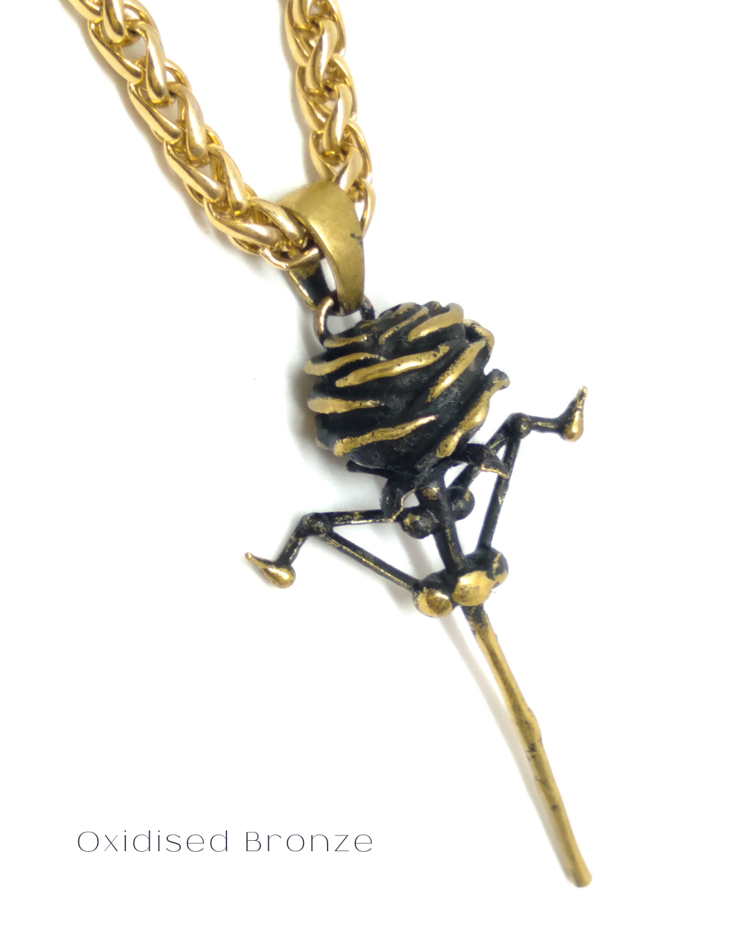 Rose necklace with thorns, in bronze, 24K gold plated, 925 SterlingSilver, copper