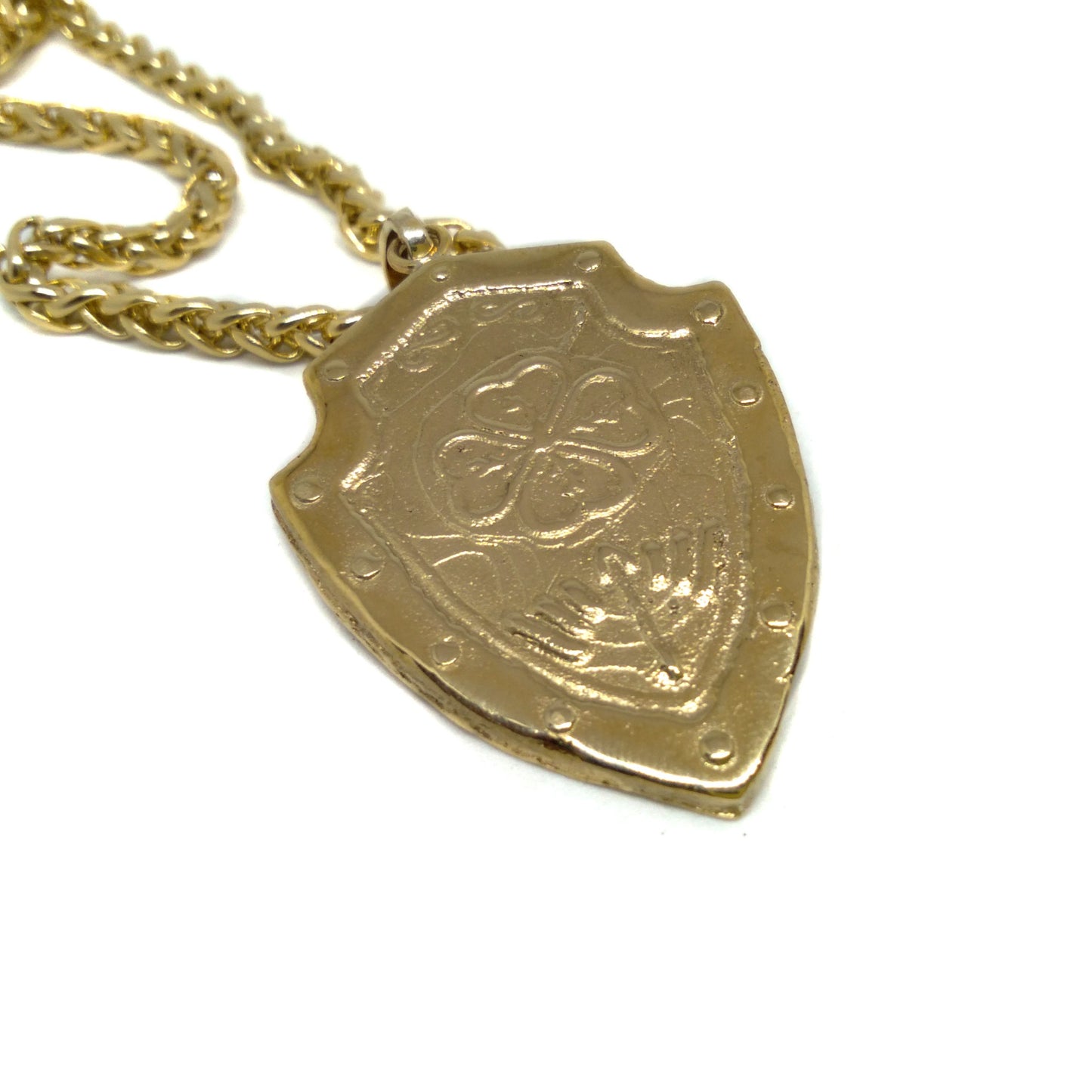 Handmade Clover Shield Necklace: Bronze & Sterling Silver, Lucky Amulet