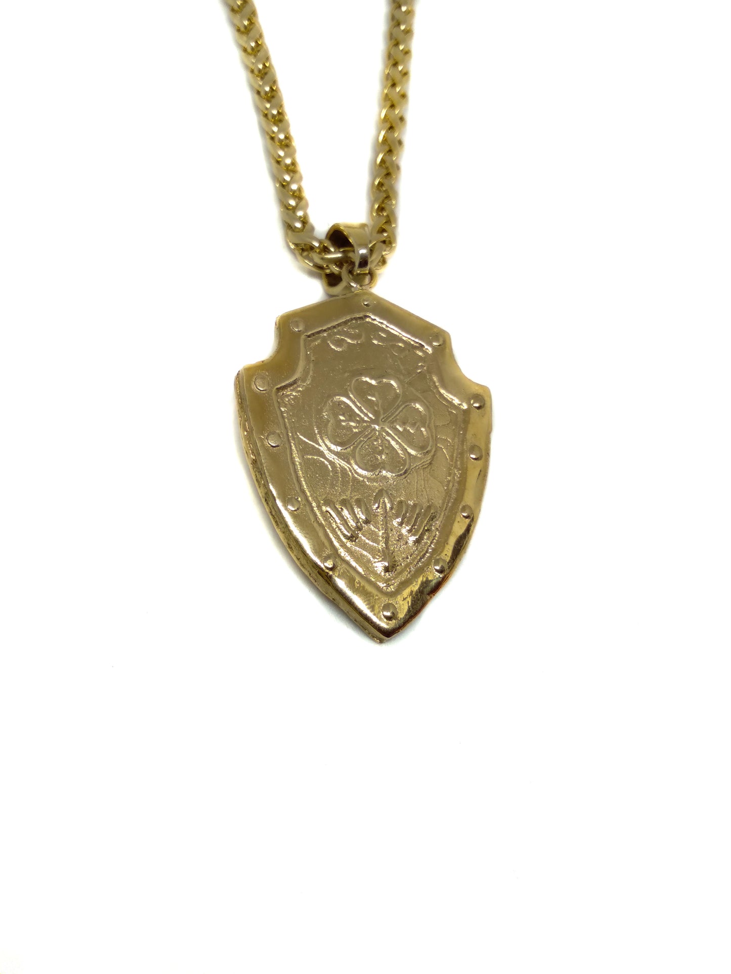 Handmade Clover Shield Necklace: Bronze & Sterling Silver, Lucky Amulet