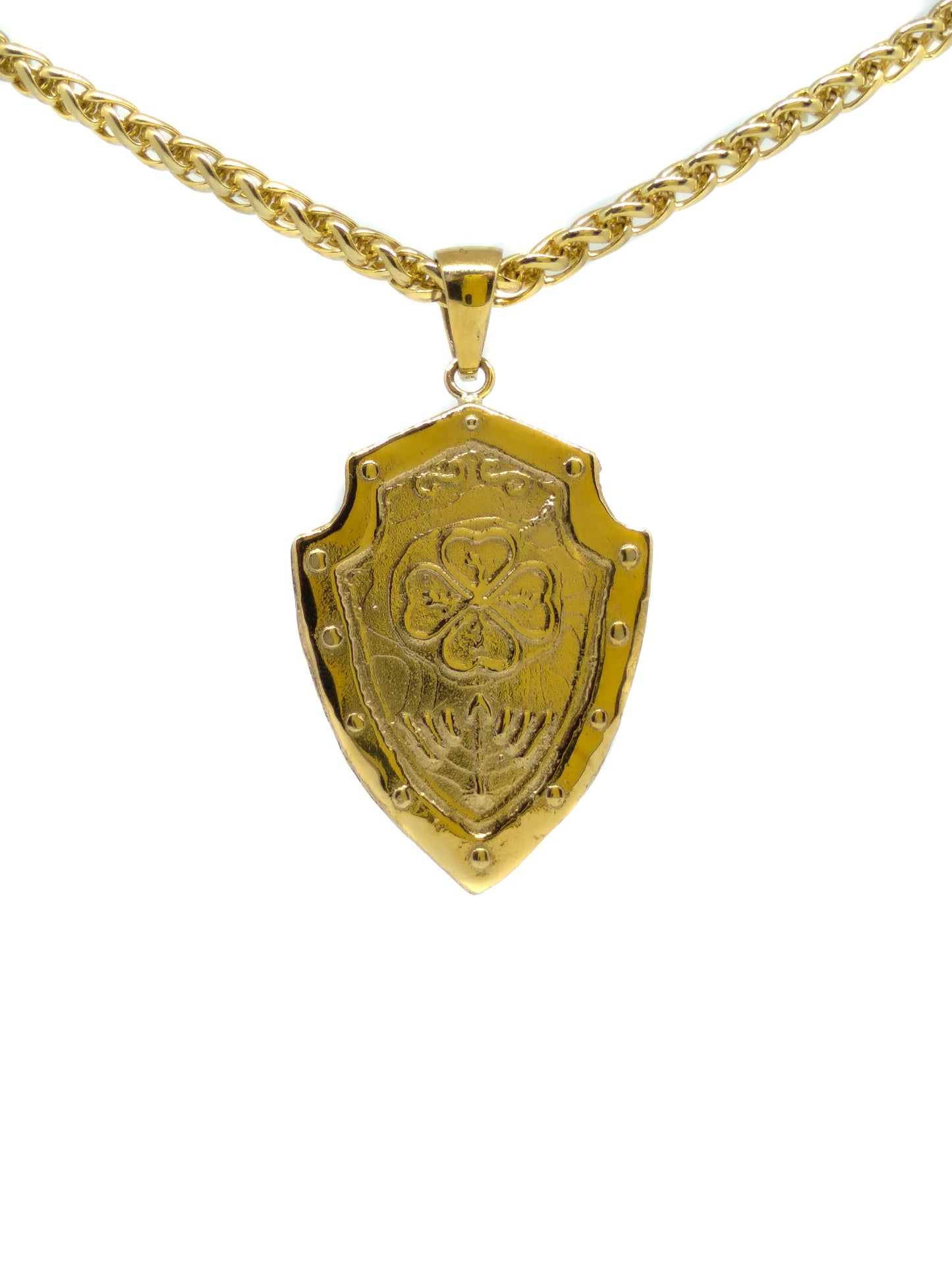 Handmade Clover Shield Necklace: Bronze & Sterling Silver, Lucky Amulet